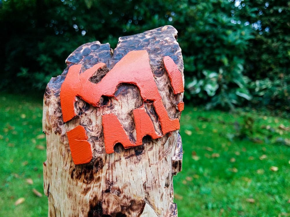 De trofee is gemaakt van een stuk boom dat was omgevallen tijdens een storm